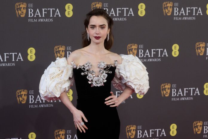 Lily Collins at the 77th EE BAFTA Film Awards 77th British Academy Film Awards in February 2024